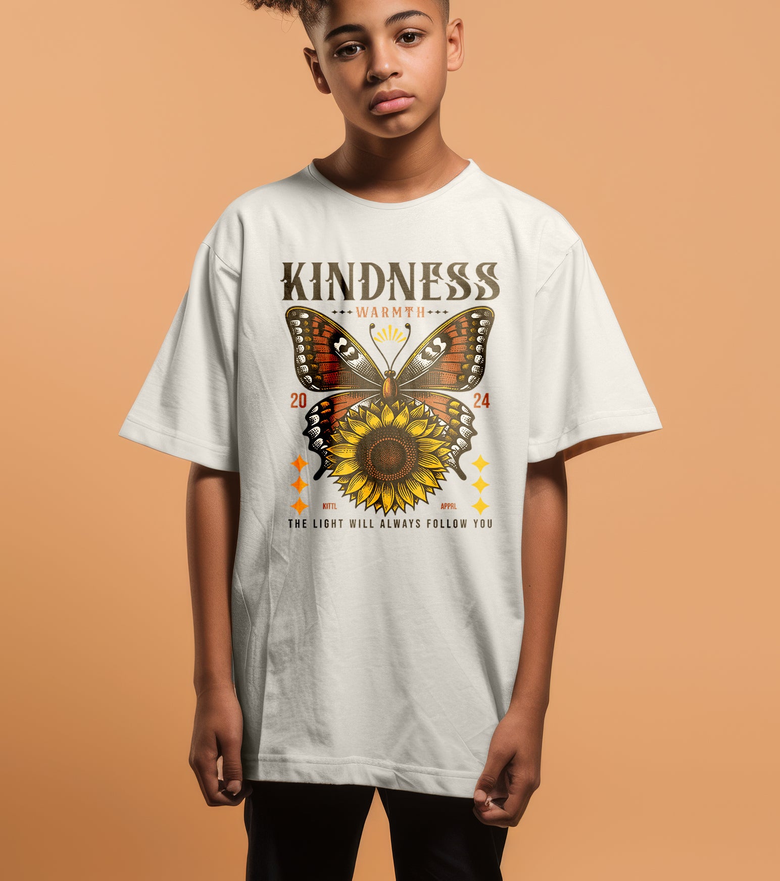 Butterfly-sunflower Oversized faded t-shirt